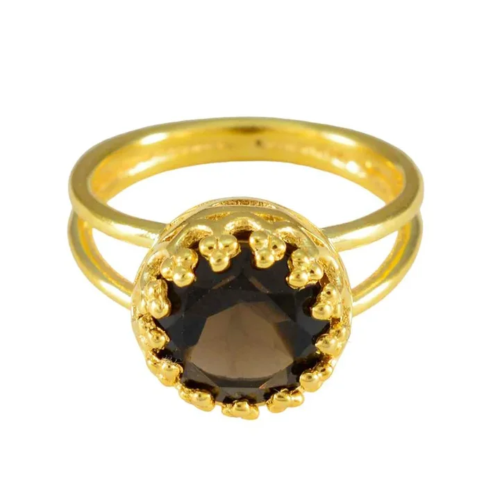 Smoky Quartz Solitaire Indian 925 Silver Brown Gemstones Minimal Feminine Ring Jewelry