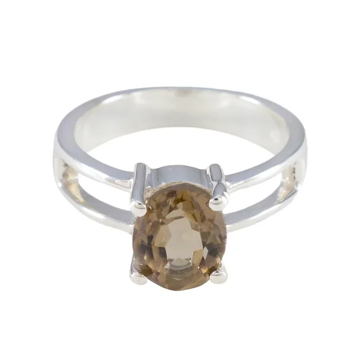 Smoky Quartz Solitaire Indian Silver Brown Gemstone Tiny Artisan Ring Jewelry