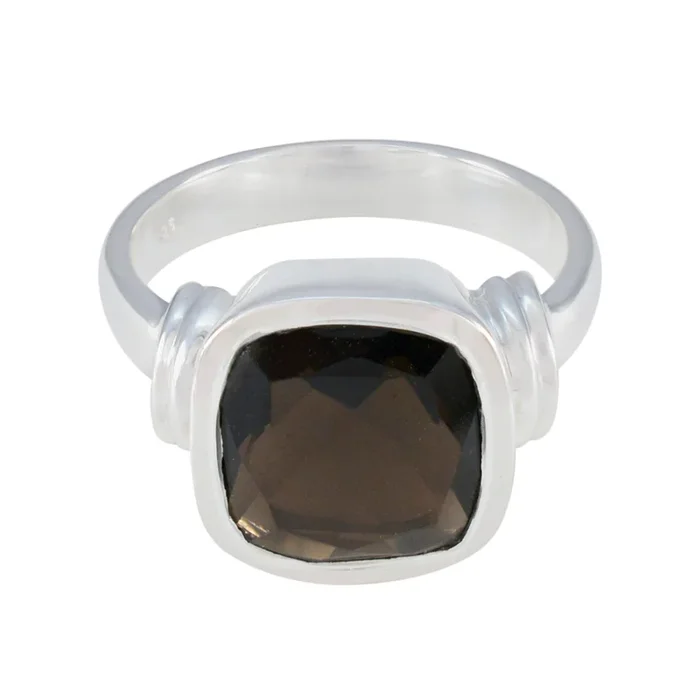smoky quartz Solitaire Indian Sterling Silver Brown Gemstone Eye-catching Signet Ring Jewelry