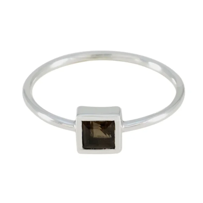 Smoky Quartz Solitaire Japanese 925 Sterling Silver Brown Gems Elegant Graceful Ring Jewelry