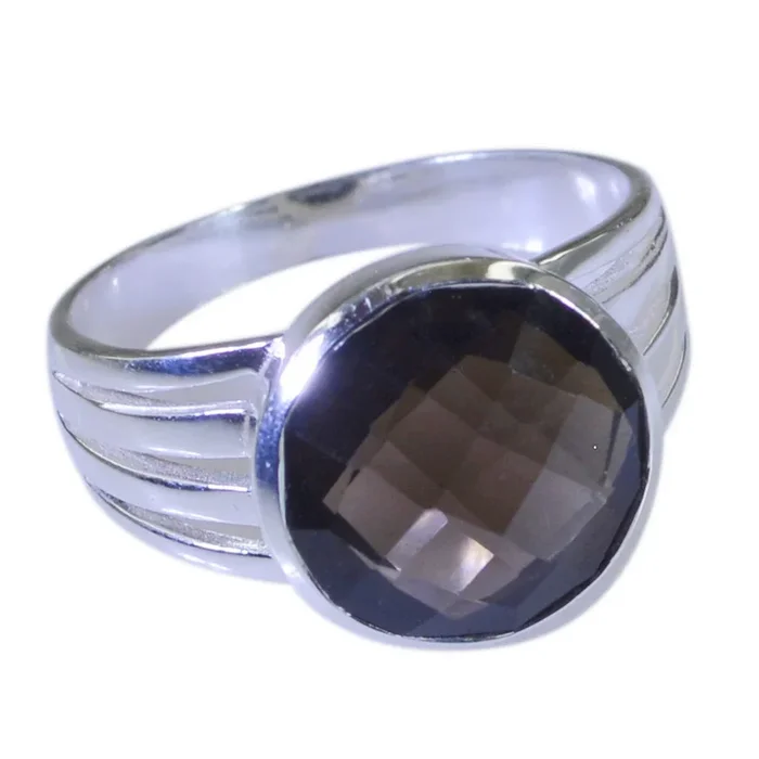 smoky quartz Solitaire Moroccan 925 Sterling Silver Brown Gemstones Classic Graceful Ring Jewellery