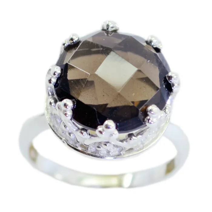 smoky quartz Solitaire Russian 92.5 Silver Brown Gemstone Classic Art Deco Ring Jewellery