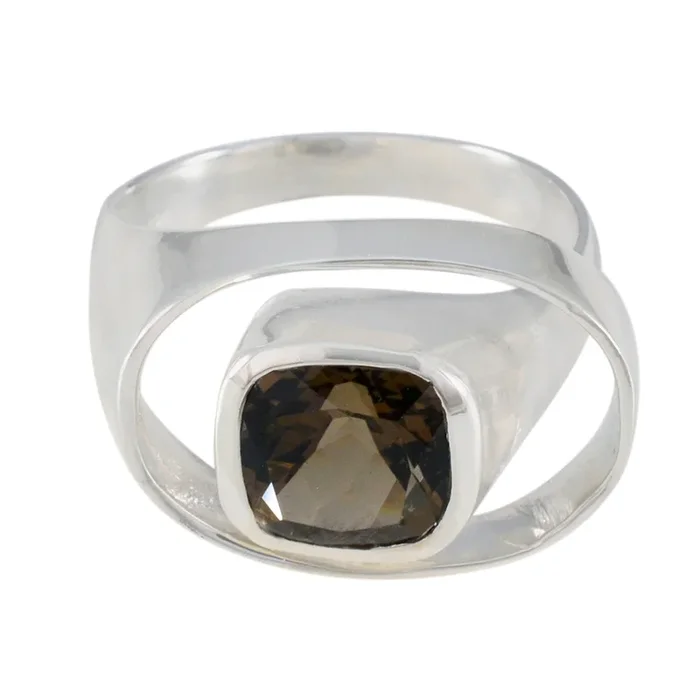 Smoky Quartz Solitaire Russian 925 Sterling Silver Brown Gems Eye-catching Abstract Ring Jewelry