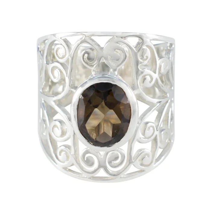 smoky quartz Solitaire Spanish 925 Sterlings Silver Brown Gems Eye-catching Filigree Ring Jewellery