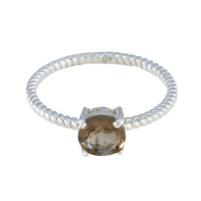 Smoky Quartz Solitaire Turkish 92.5 Silver Brown Gemstone Delicate Twist Ring Jewellery