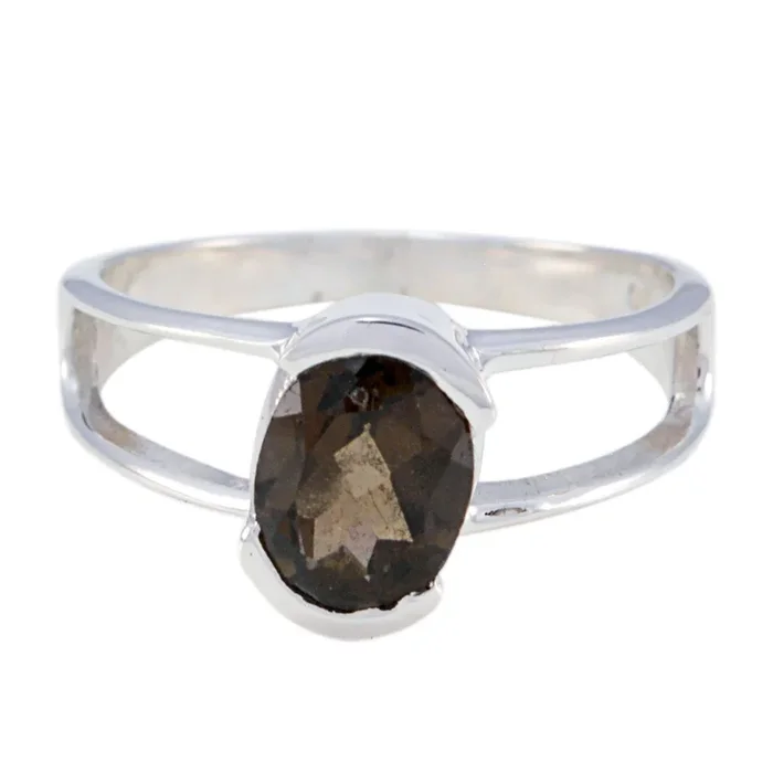smoky quartz Solitaire Turkish Silver Brown Gemstones Delicate Glamorous Ring Jewelry
