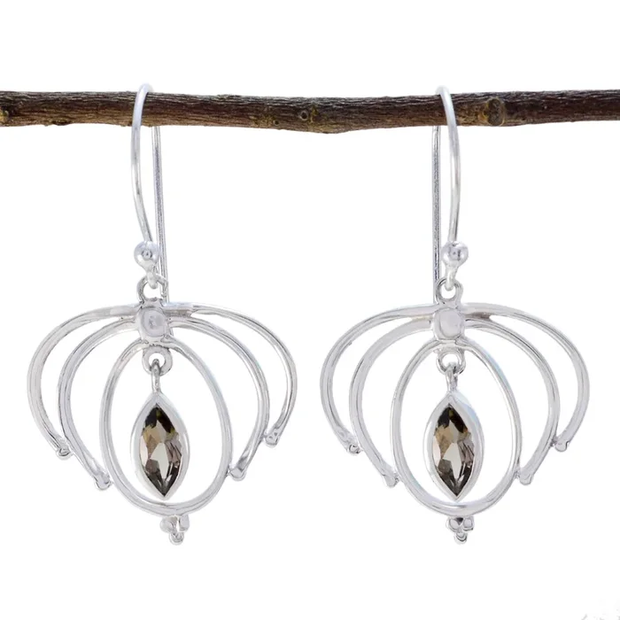 Smoky Quartz Spanish Agustina Solitaire Dangle Brown 925 Silver Earring