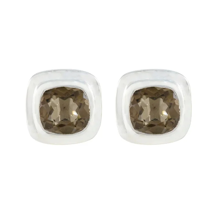 Smoky Quartz Spanish María Solitaire Stud Brown Silver Earring