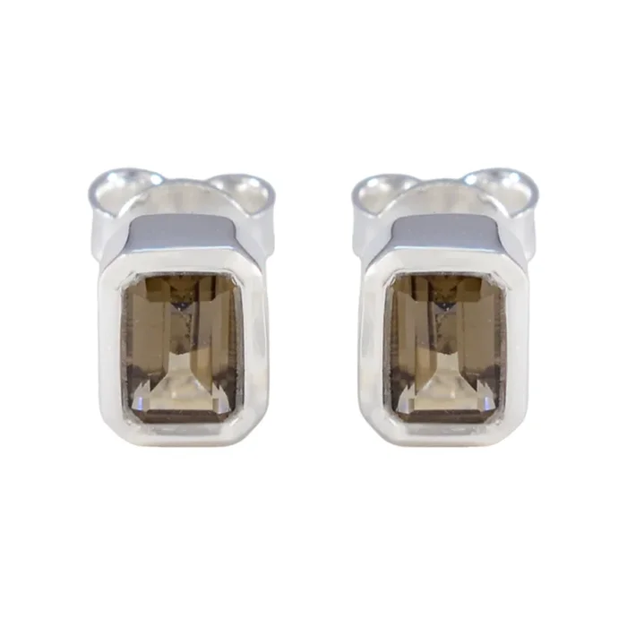 Smoky Quartz Spanish Nayara Solitaire Stud Brown Sterling Silver Earring
