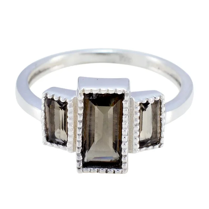 smoky quartz Trilogy Korean Sterling Silver Brown Gems Whisper-thin Artisan Ring Jewelry
