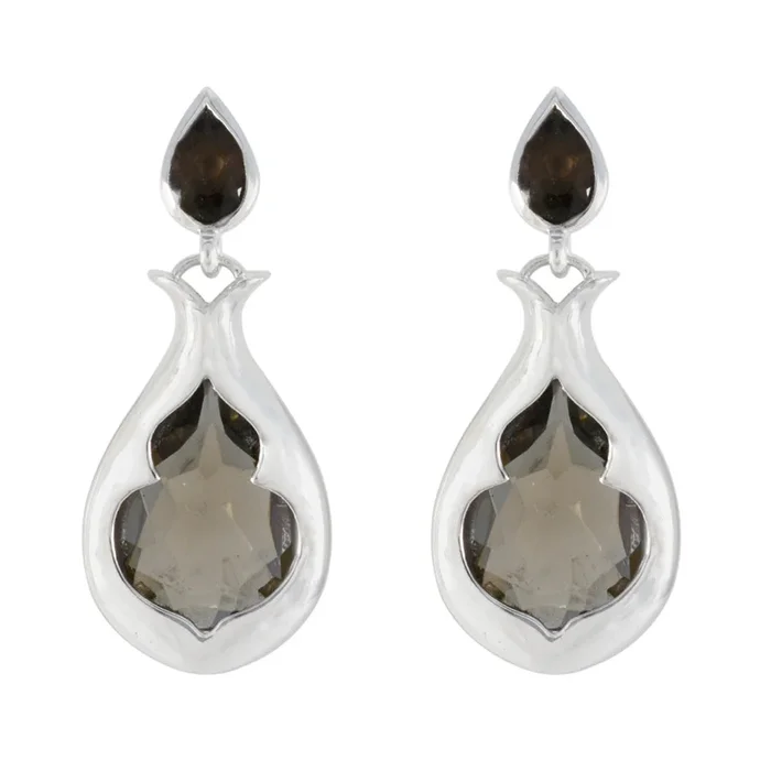Smoky Quartz Turkish Isabelle Toi et Moi Stud Brown 925 Sterling Silver Earring