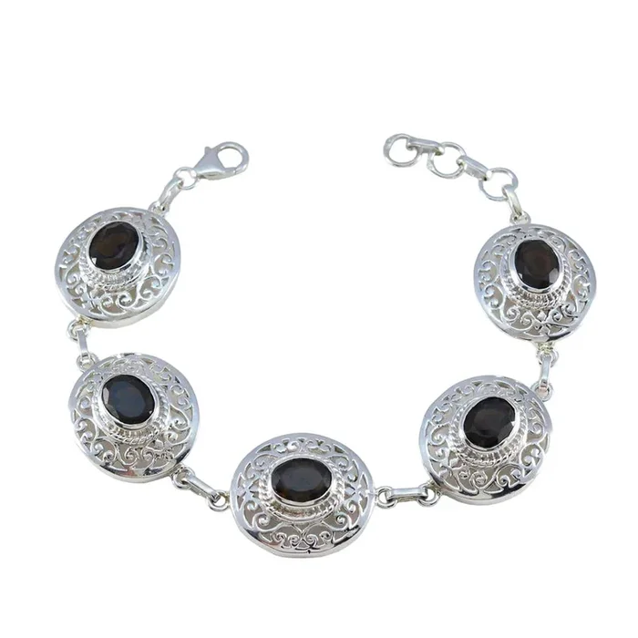 Smoky Quartz Wear Red Day Eye-catching Brown 925 Silver Links Bracelet