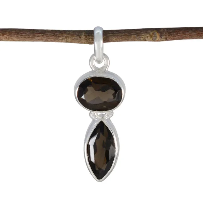 Smoky Quartz Whisper-thin American Sterling Silver Toi et Moi Hanna Love Brown Pendant Jewellery