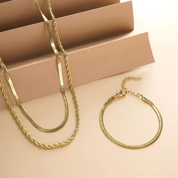 Snake Charm Bracelet & Rope N Snake Chain Combo Set