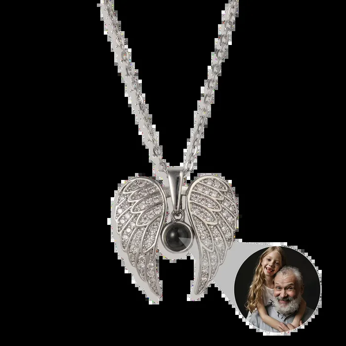 Sparkling Angel Wings Memorial Photo Necklace
