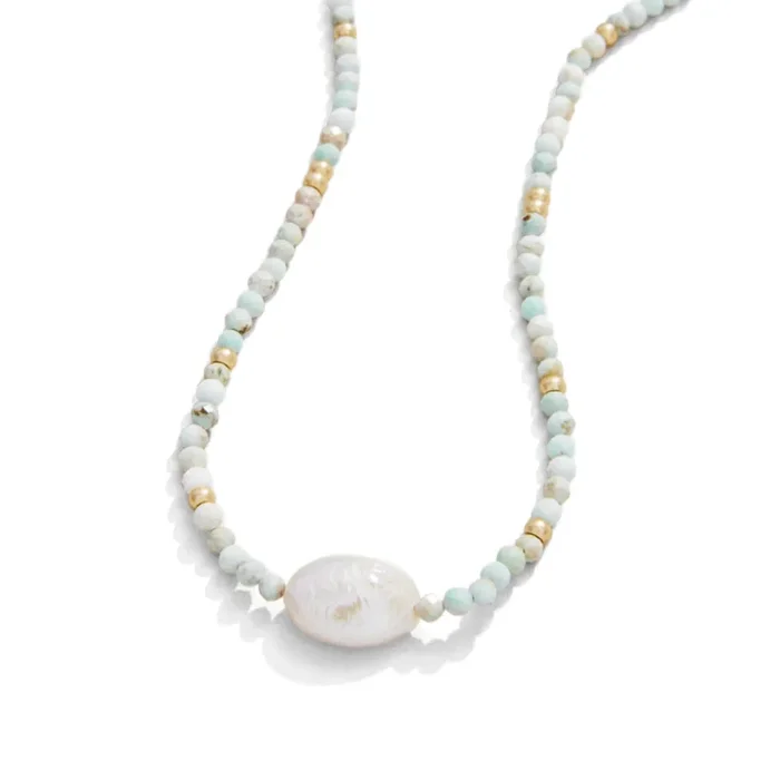 Spartina Harmony 17″ Beaded Necklace – Light Turquoise/Pearl