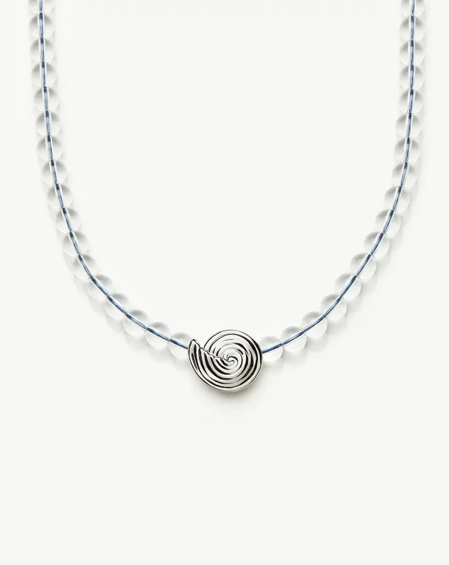 Spiral Gemstone Beaded Pendant Necklace | Silver Plated/Clear Crystal Quartz
