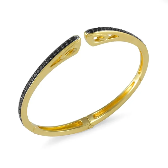 Spirit Pavé Cuff 3mm – 18K Gold Vermeil + CZ Noir