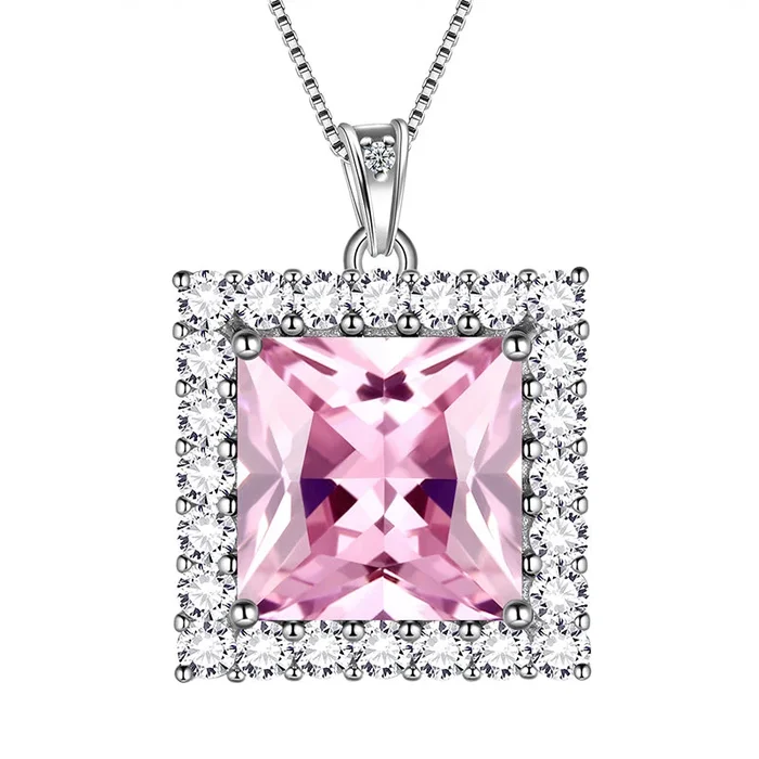 Square Birthstone October Tourmaline Necklace Pendant Women Girls Jewelry Birthday Gifts Sterling Silver