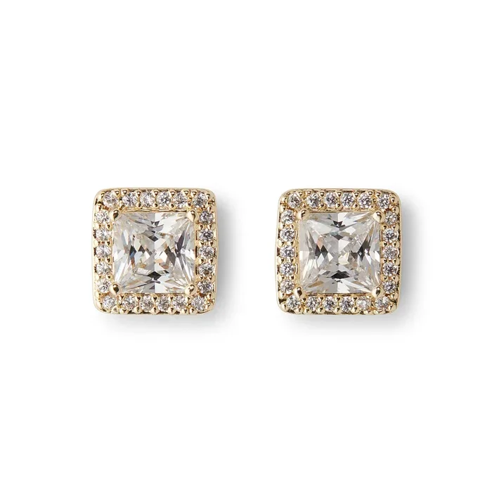 Square Kate Studs in Gold & Clear