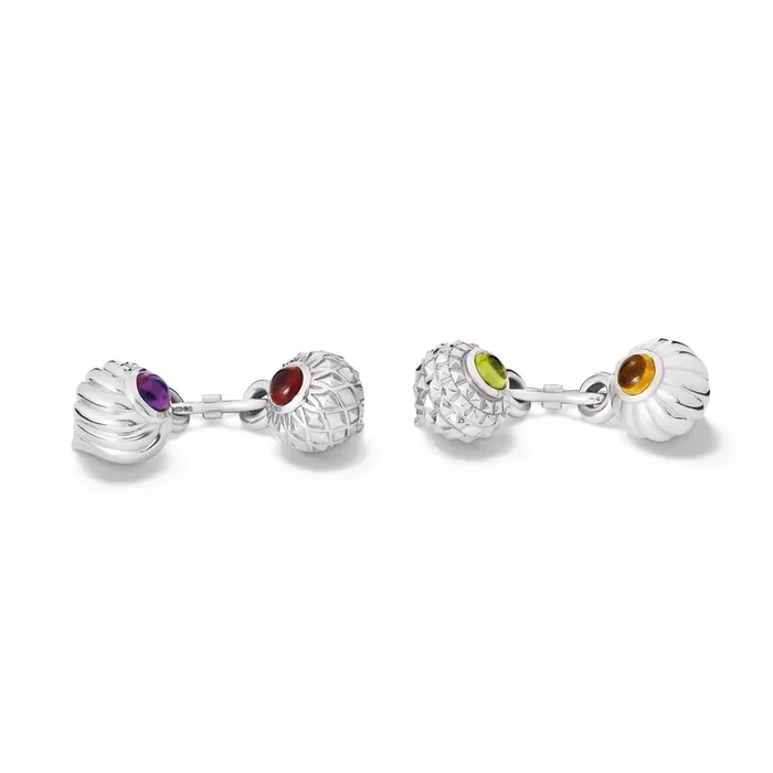 St Basil’s Large Double Ended Cufflinks Silver – Garnet, Amethyst, Peridot, Citrine