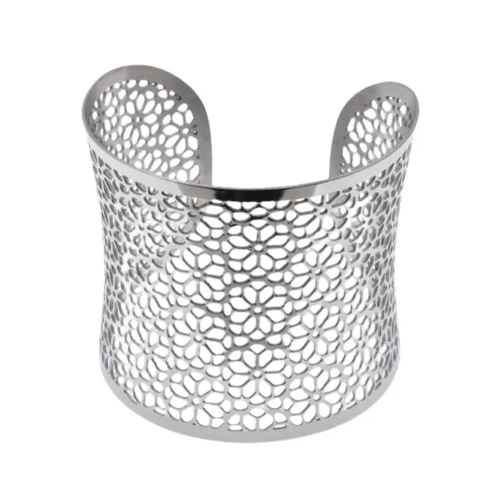 Stainless Steel Dainty Flower Cutout Cuff Bracelet – SSB00004