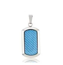 Stainless Steel Dog Tag with Carbon Fiber Inlay Pendant. Chain Not Included