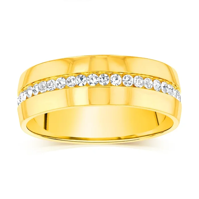 Stainless-Steel Gold-Plated Zirconia Channel Ring