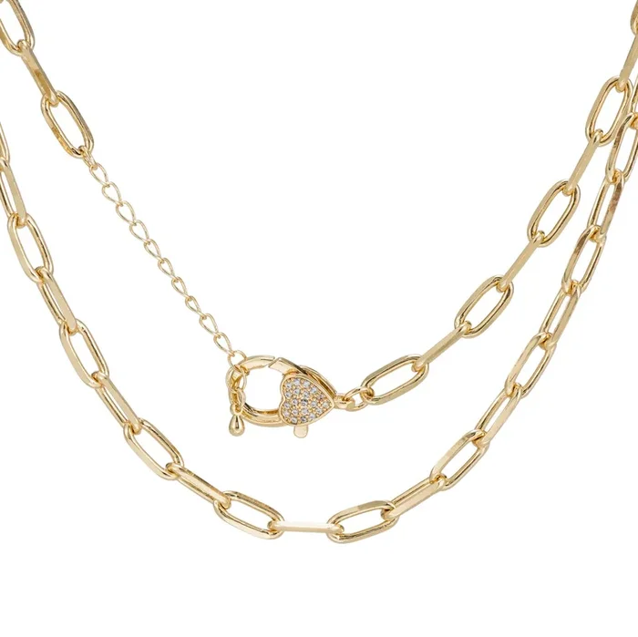 Stainless Steel Paperclip Chain Necklace with CZ Clasp