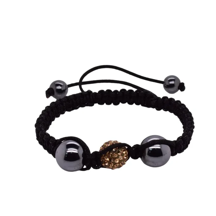 Stainless Steel Yellow Crystal and Hematite Shamballa Cord Bracelet – SBB00044