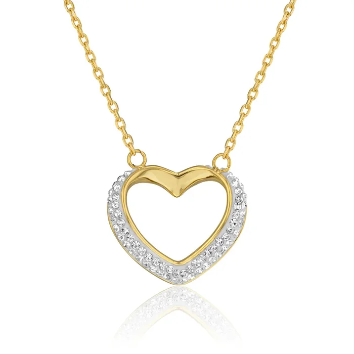 Stainless Steel Yellow Gold Plated Crystal Heart Pendant with Chain