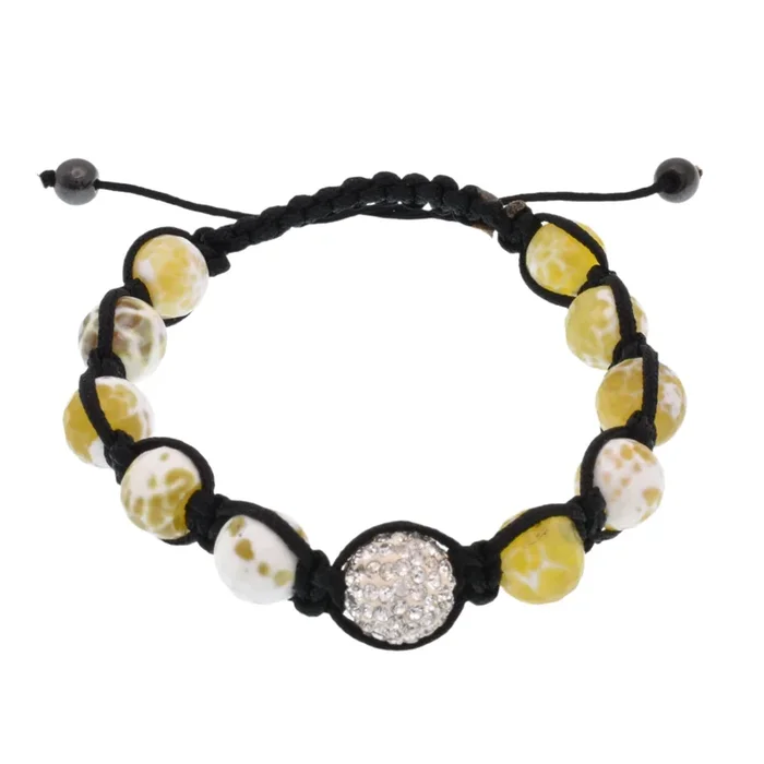 Stainless Steele Yellow Agate & White Crystal Shambala Bracelet – SBB00060