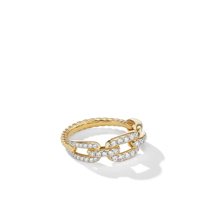 Stax Chain Link Ring in 18K Yellow Gold with Diamonds, 7mm