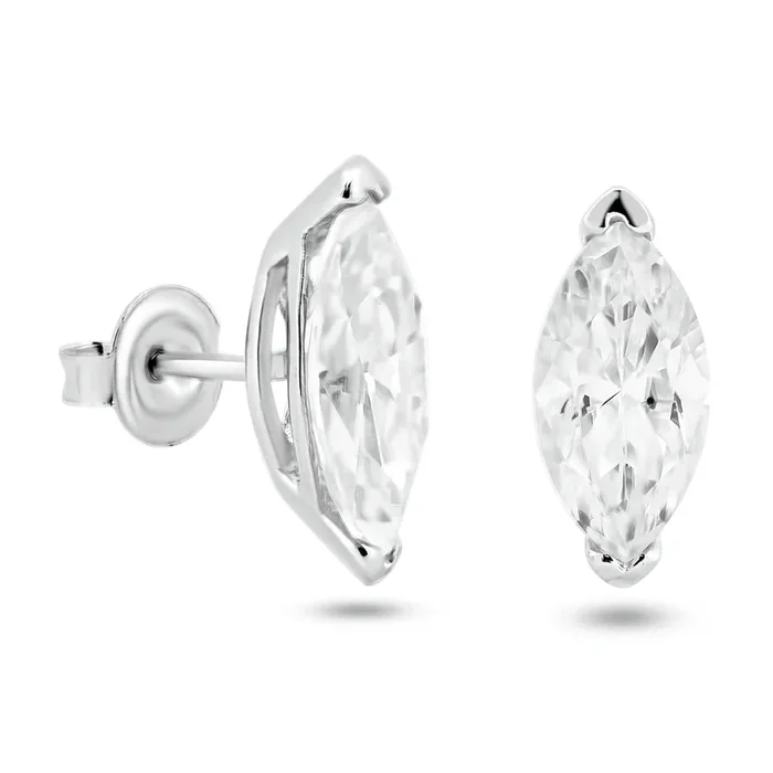 Sterling Rhodium Plated 925 Sterling Silver Moissanite Stone Marquise Earring – MGME00005