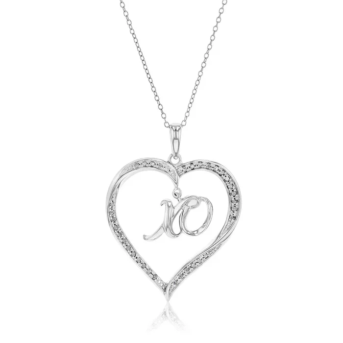 Sterling Silver 1/4 Carat Heart Shape “XO” Pendant On 45 Chain