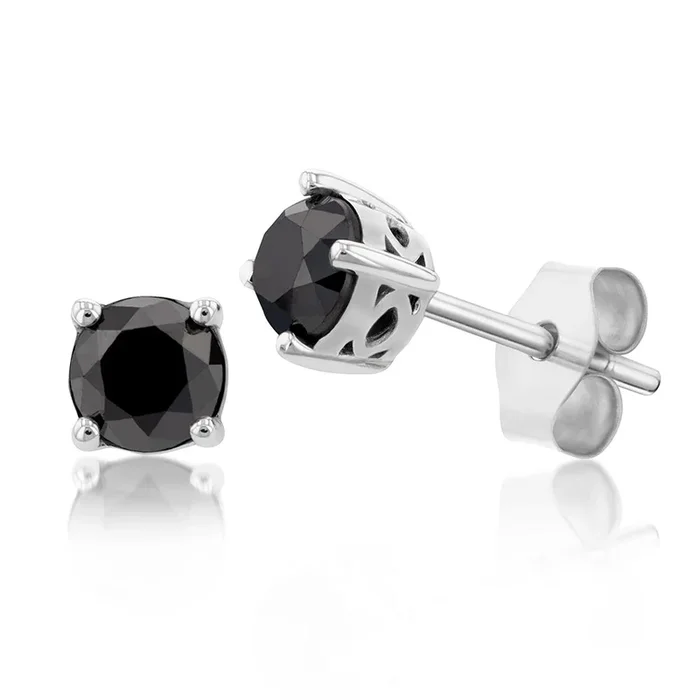 Sterling Silver 1.5 Carat Black Diamond Stud Earrings