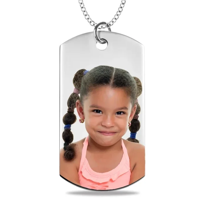 Sterling Silver 22-inch Extra Large Dog Tag Photo Pendant. See Details*