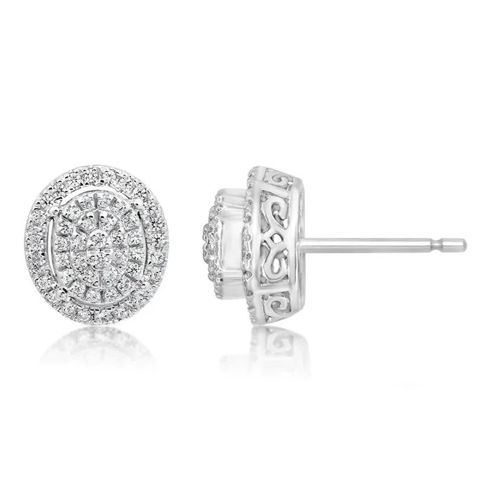 Sterling Silver 35 Points Diamond Stud Earrings