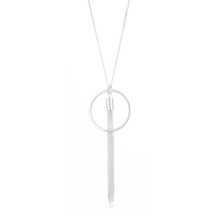 Sterling Silver 40cm Fancy Circle and Multi Chain Drop Pendant