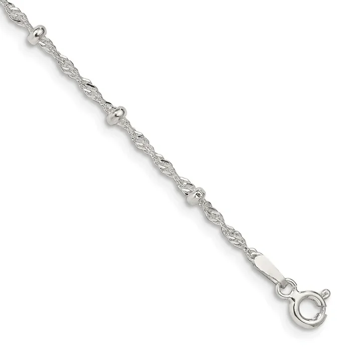 Sterling Silver 7-inch 2.5MM Beaded Singapore Bracelet
