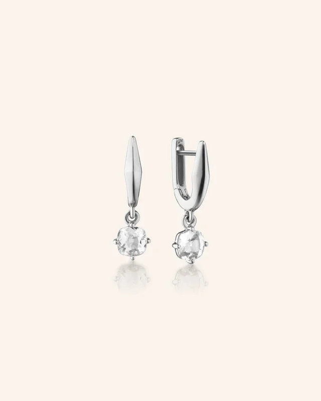 Sterling Silver “Points North” Earrings with Old Mine Cut Rock Crystal