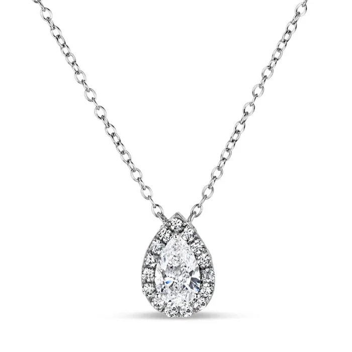 Sterling Silver 8X5MM Pear Cubic Zirconia 18-inch Halo Pendant