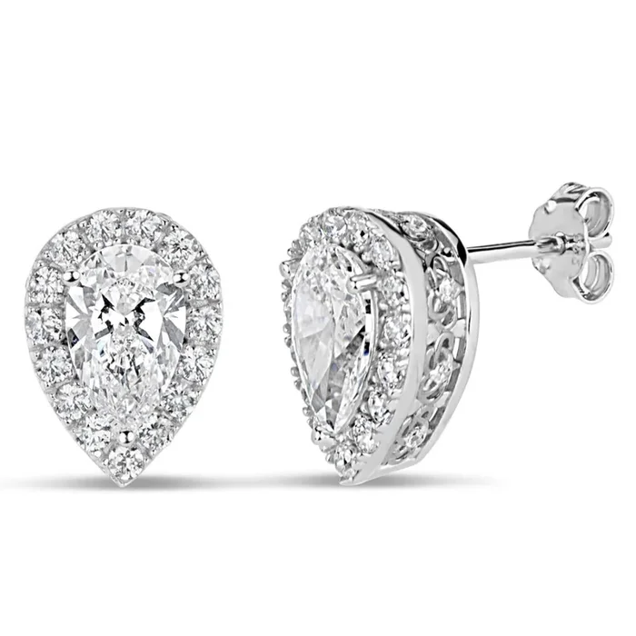 Sterling Silver 8X5MM Pear Cubic Zirconia Halo Earrings