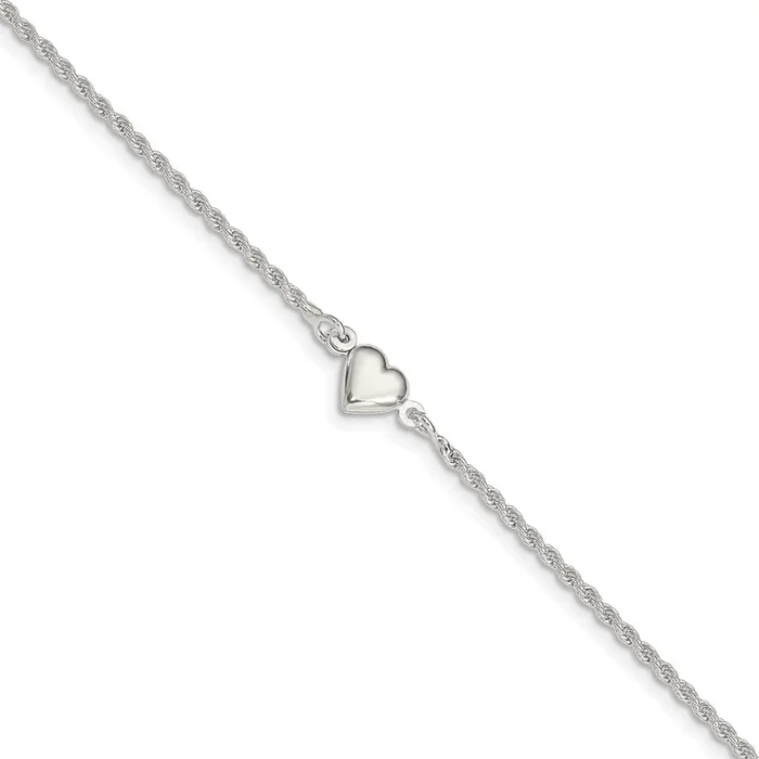 Sterling Silver 9-inch 8MM Heart Anklet