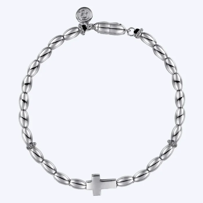 Sterling Silver Beaded Cross Bracelet