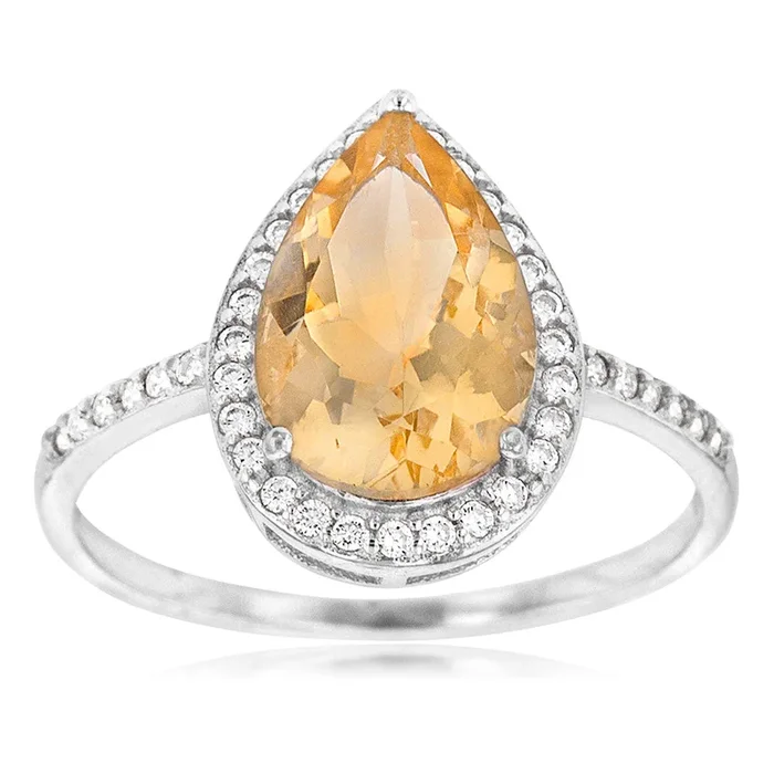 Sterling Silver Citrine and Zirconia Ring | Sizes available: L1/2, N1/2, P1/2