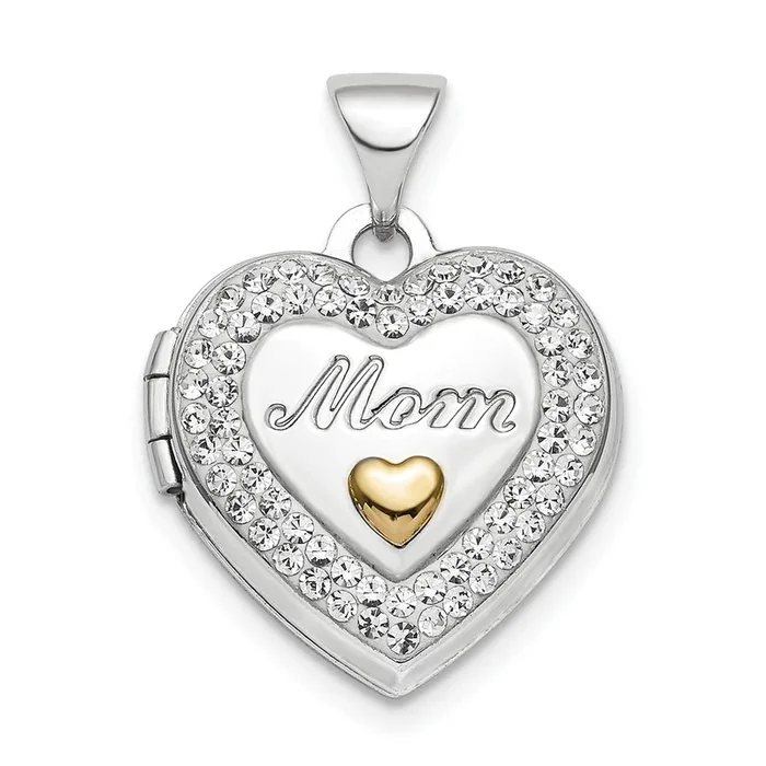 Sterling Silver Crystal 15MM Mom Locket Pendant. Chain Not Included