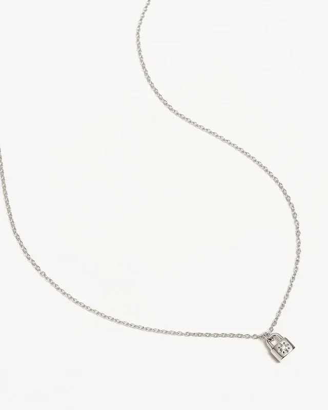 Sterling Silver Crystal Lotus Padlock Necklace