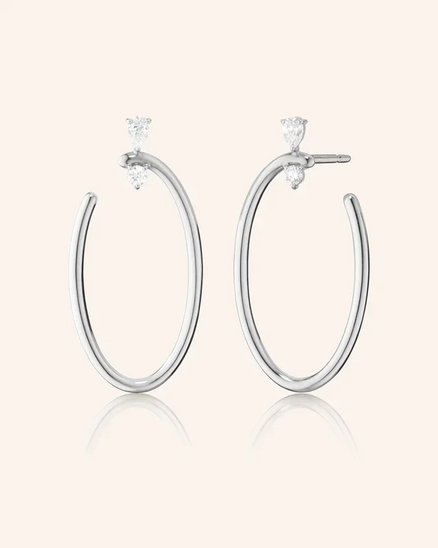 Sterling Silver Large Oval “Galaxy Wrap Hoop” Earrings with White Sapphires