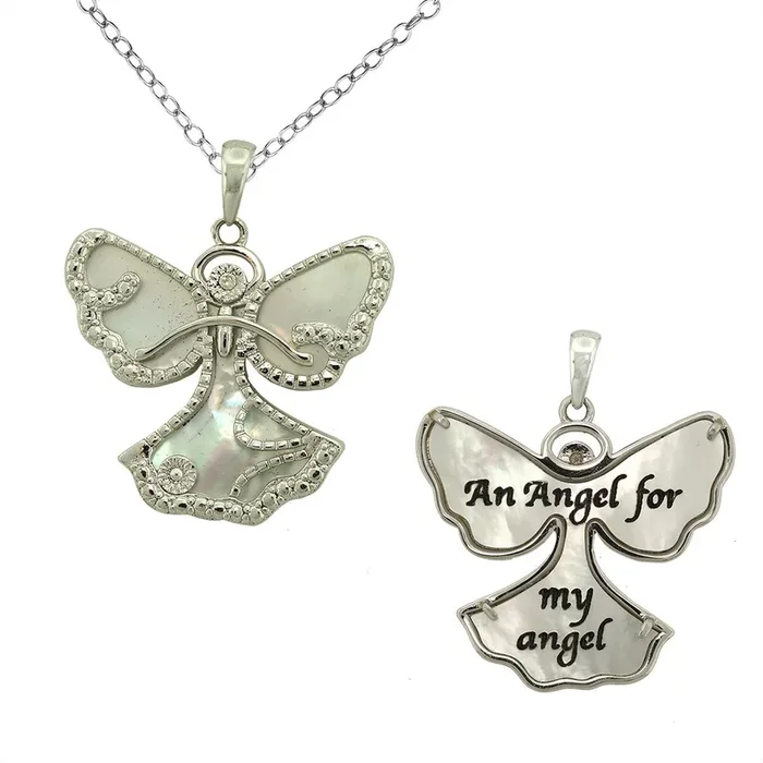 Sterling Silver Mother of Pearl 18-20-inch Adjustable Angel Pendant